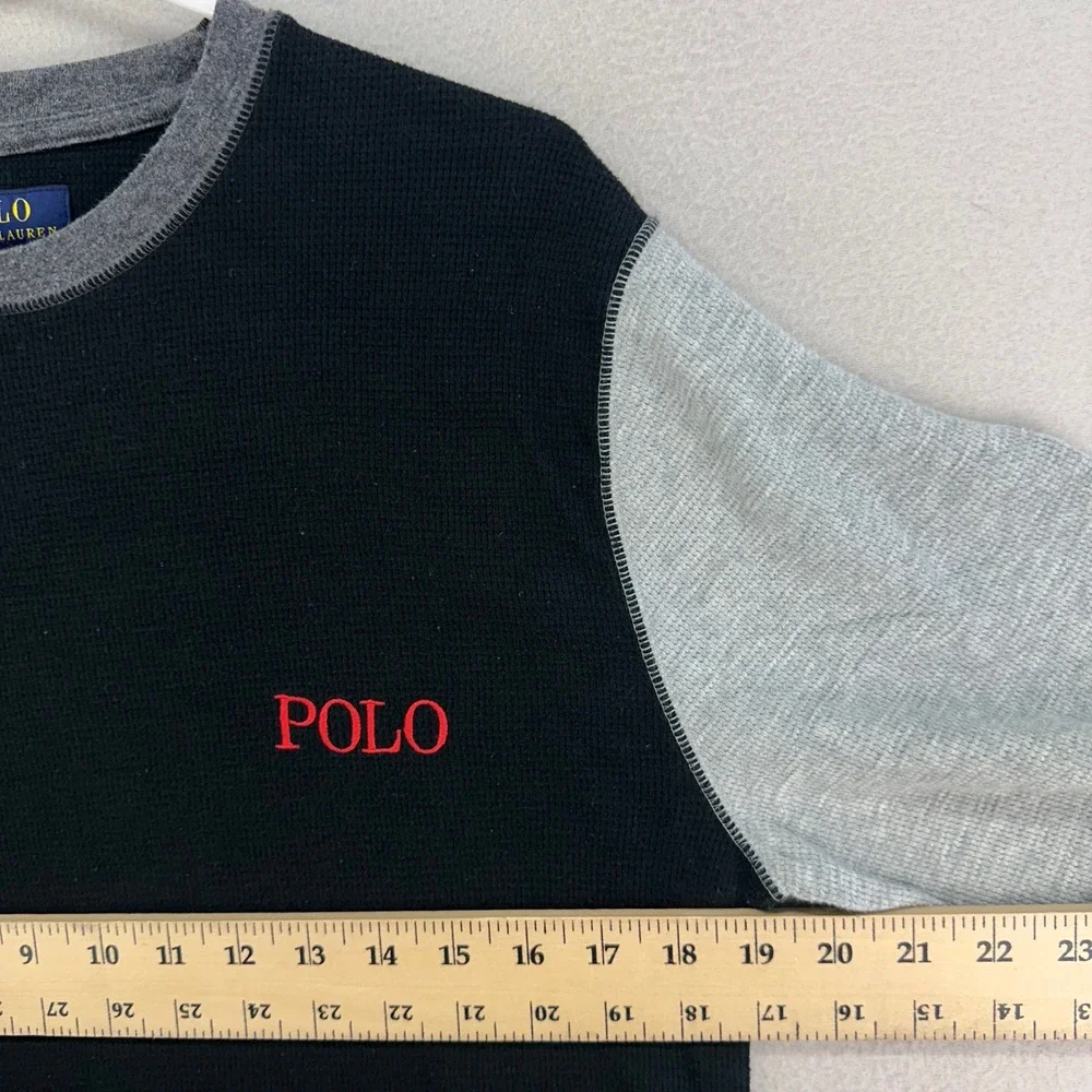 Polo Ralph Lauren Thermal Shirt Mens L Black‎ Gray Long Sleeve Cotton